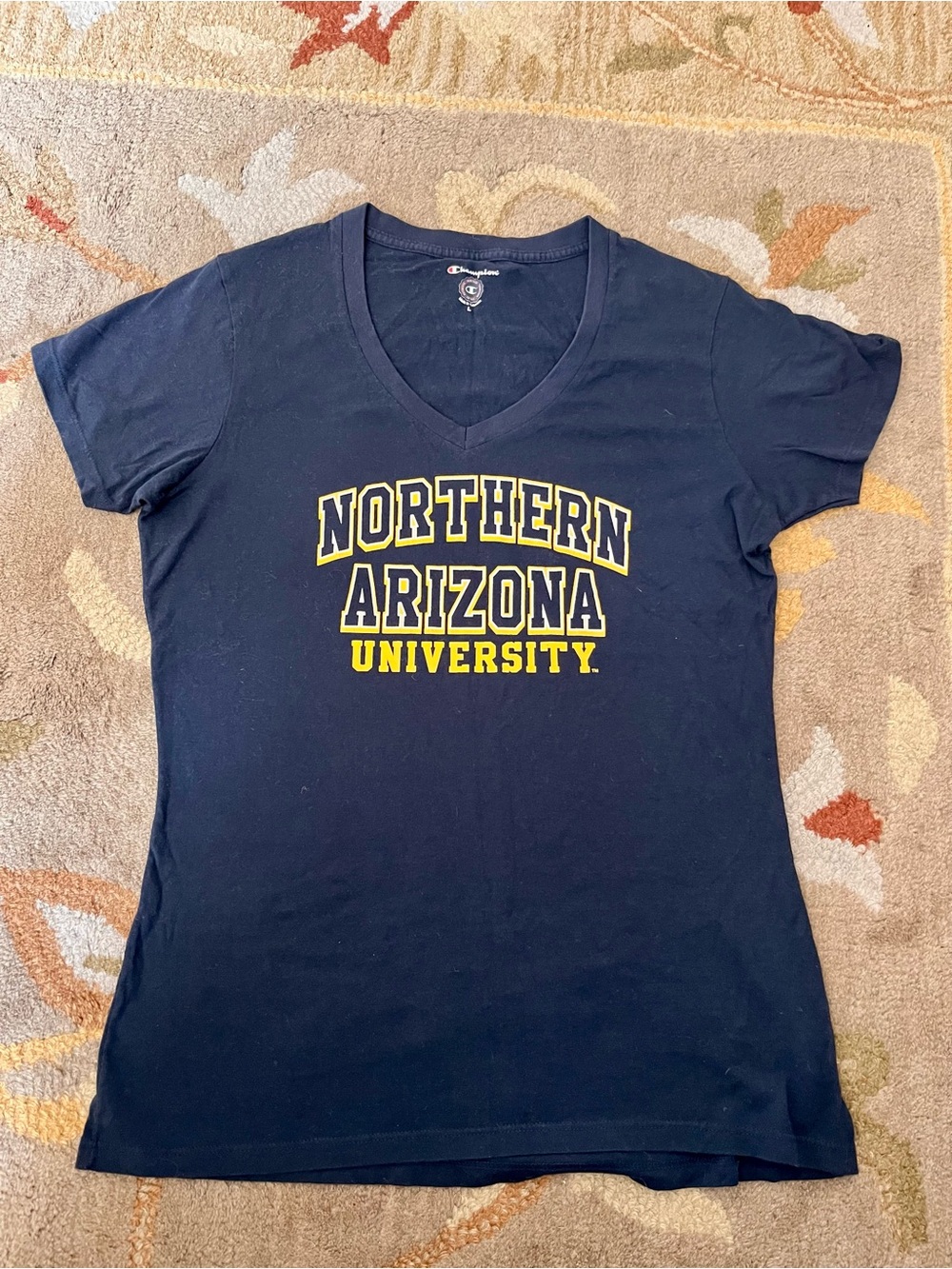Champion Navy V-Neck Northern Arizona University Tee with Yellow Accents